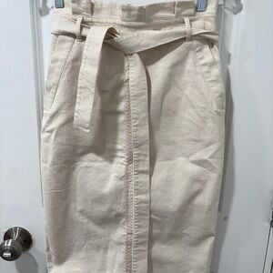 Banana Republic Cream Midi Pencil Skirt with Tie Front